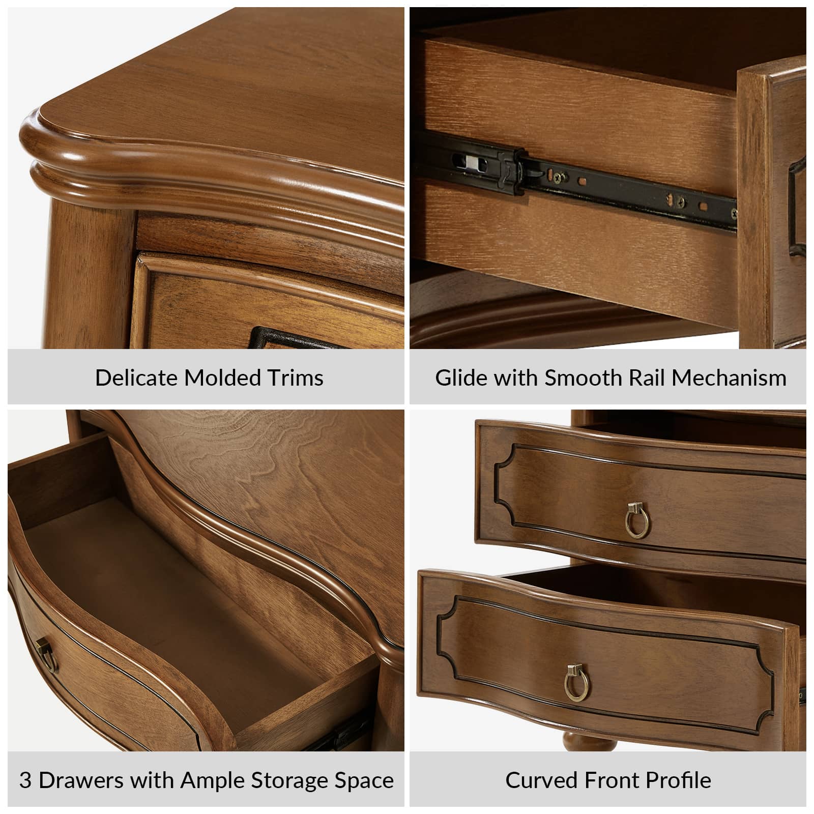 Bernhard 3-Drawer Traditional Style End Table Chest with Built-In Outlets(Optional Types) - Image 48