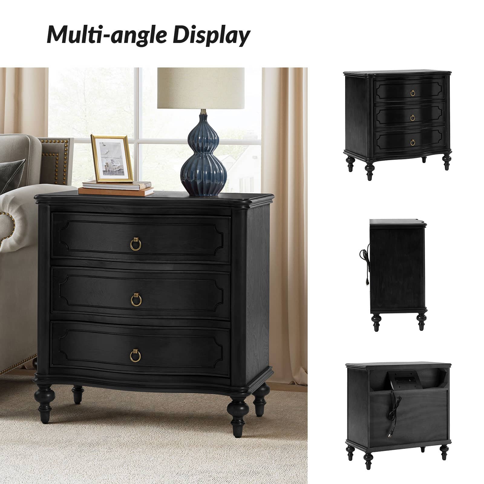 Bernhard 3-Drawer Traditional Style End Table Chest with Built-In Outlets(Optional Types) - Image 54