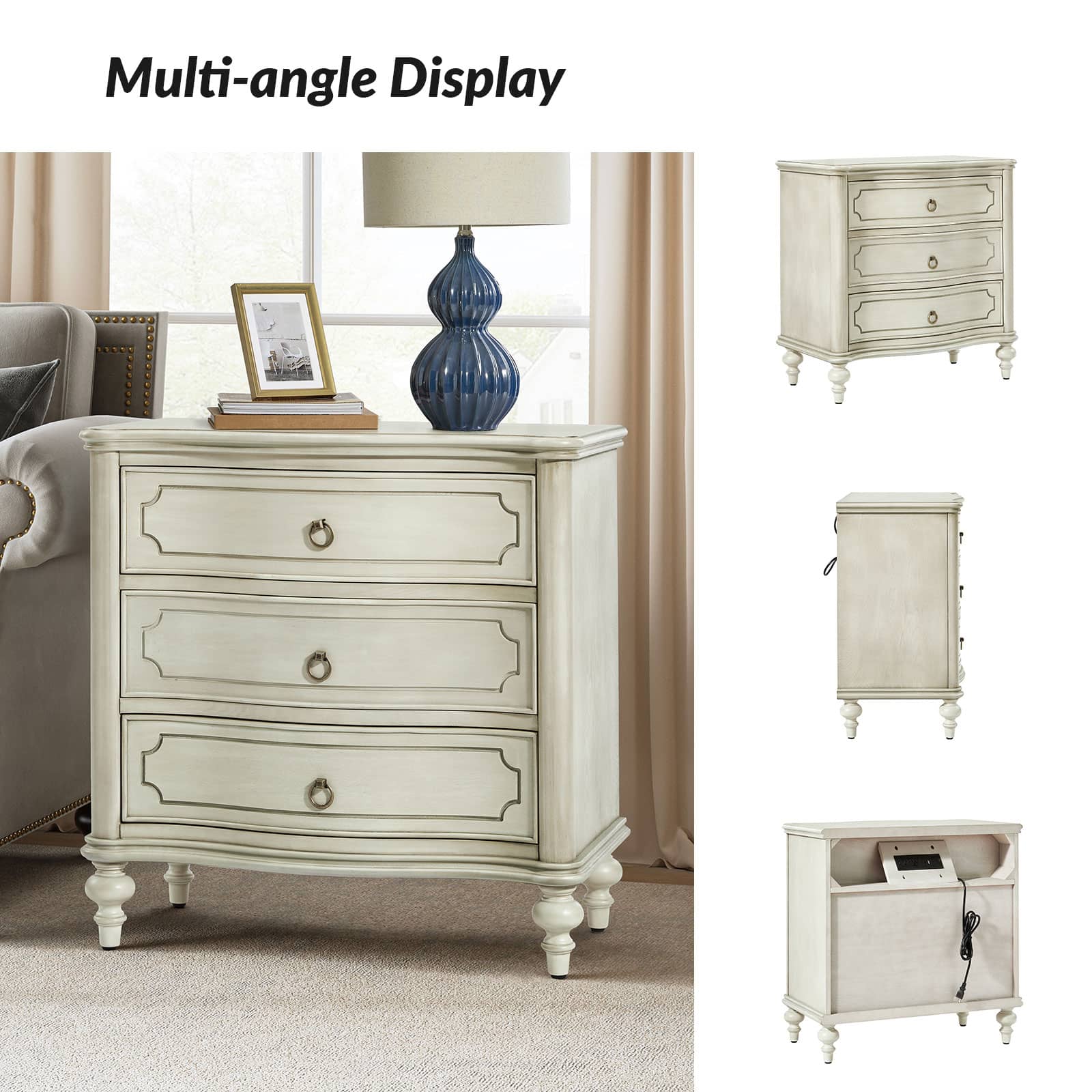 Bernhard 3-Drawer Traditional Style End Table Chest with Built-In Outlets(Optional Types) - Image 63