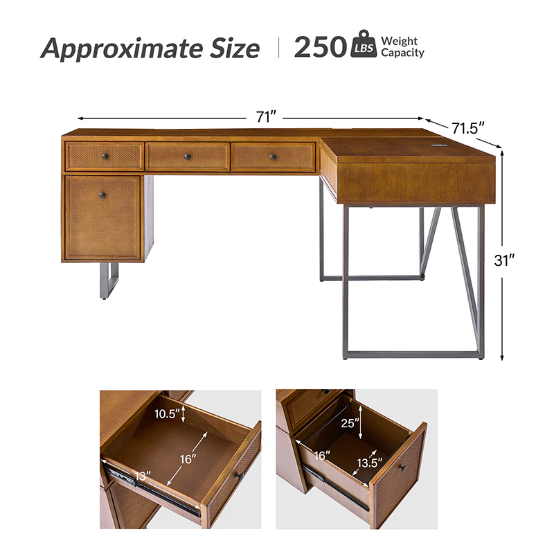 Bertrame Mid-Century L Shape Lift Top Office Desk - Image 11