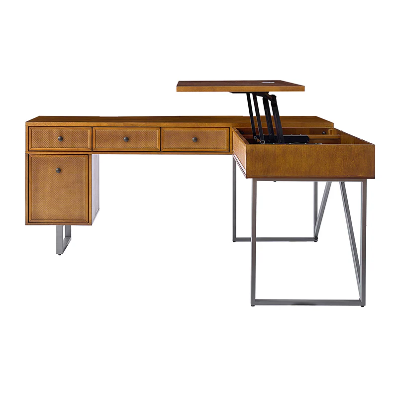 Bertrame Mid-Century L Shape Lift Top Office Desk - Image 13