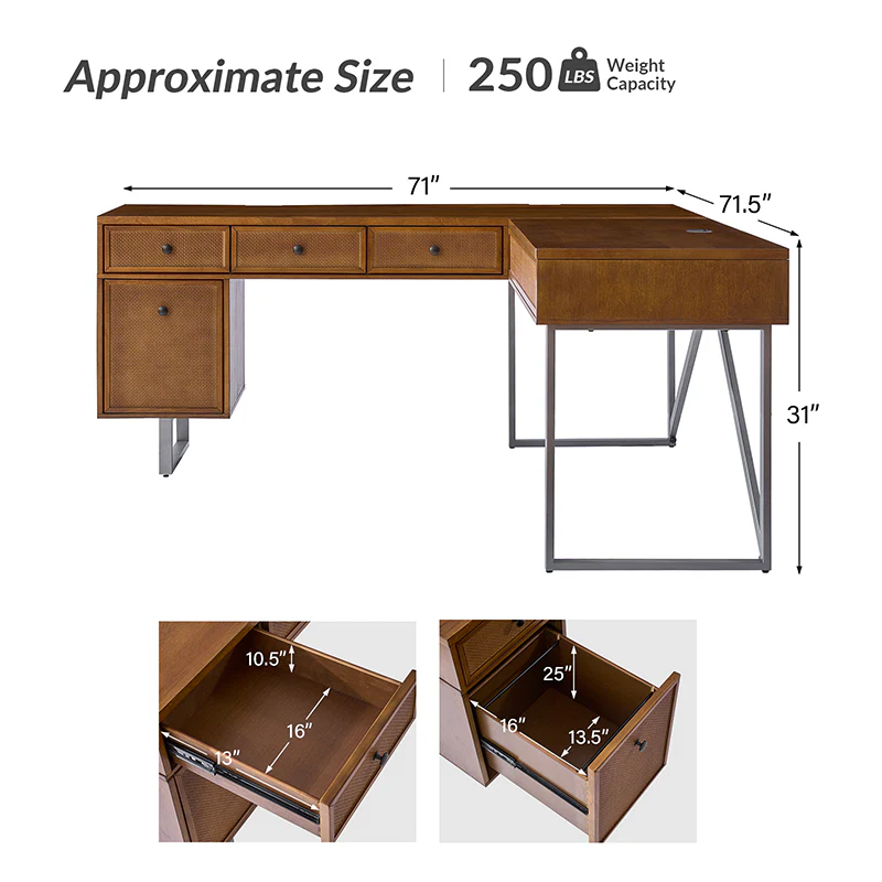 Bertrame Mid-Century L Shape Lift Top Office Desk - Image 3