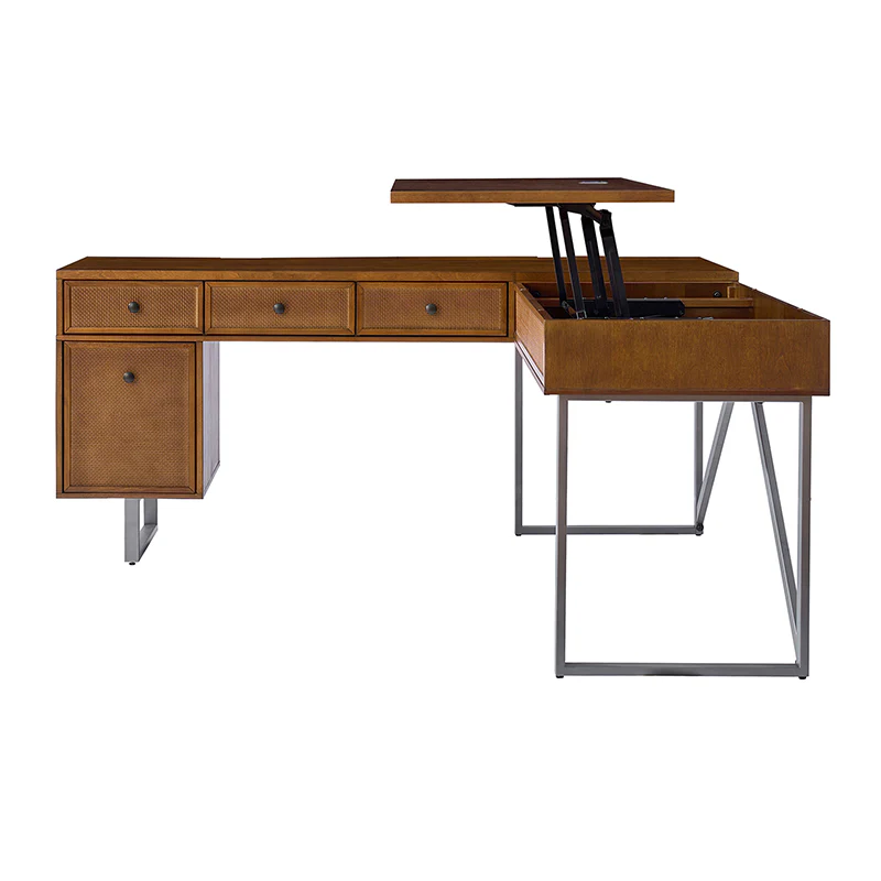 Bertrame Mid-Century L Shape Lift Top Office Desk - Image 5