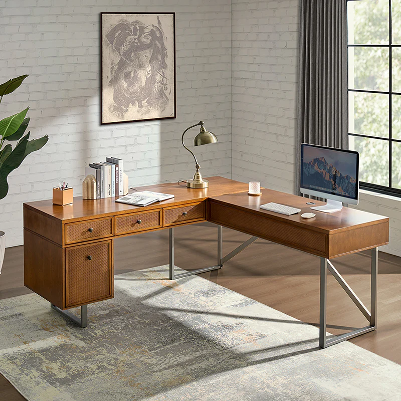 Bertrame Mid-Century L Shape Lift Top Office Desk - Image 9