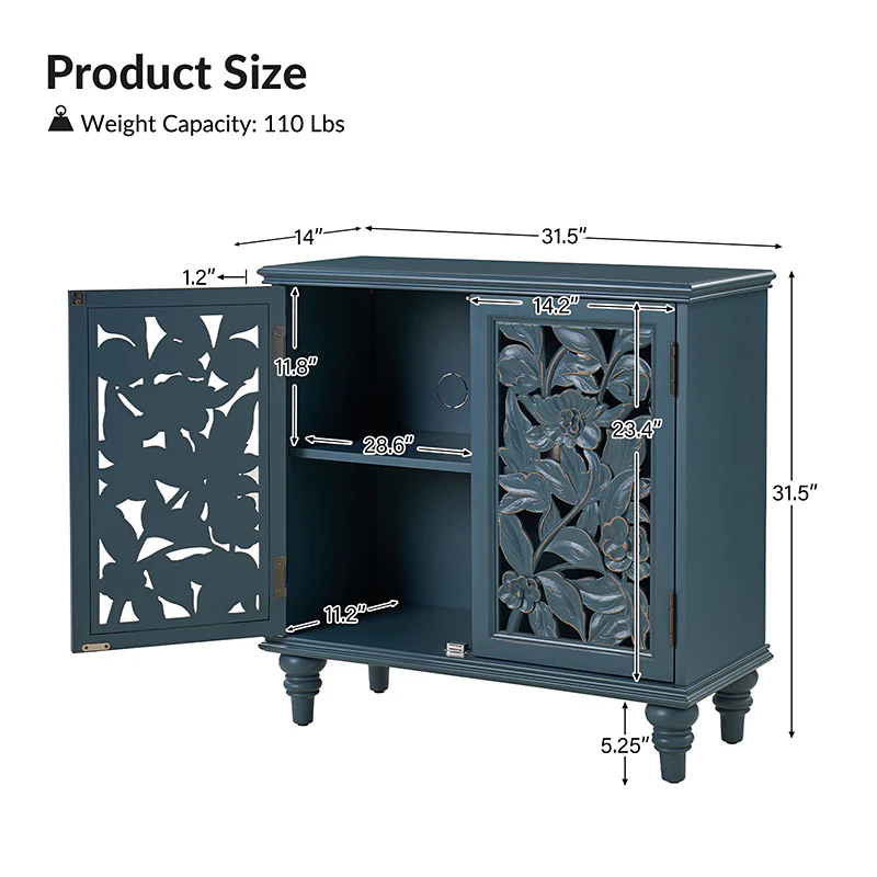32" Tall 2 Door Blue Accent Cabinet with Built-in LED Light - Image 4