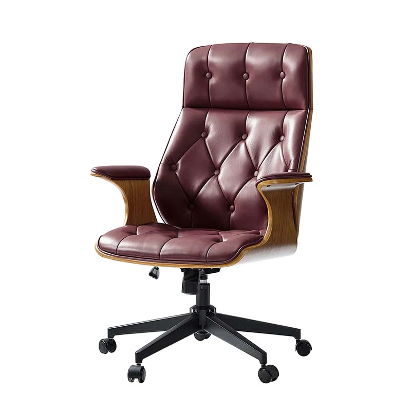 Brigida Curved Wood Back Genuine Leather Office Chair - Image 13