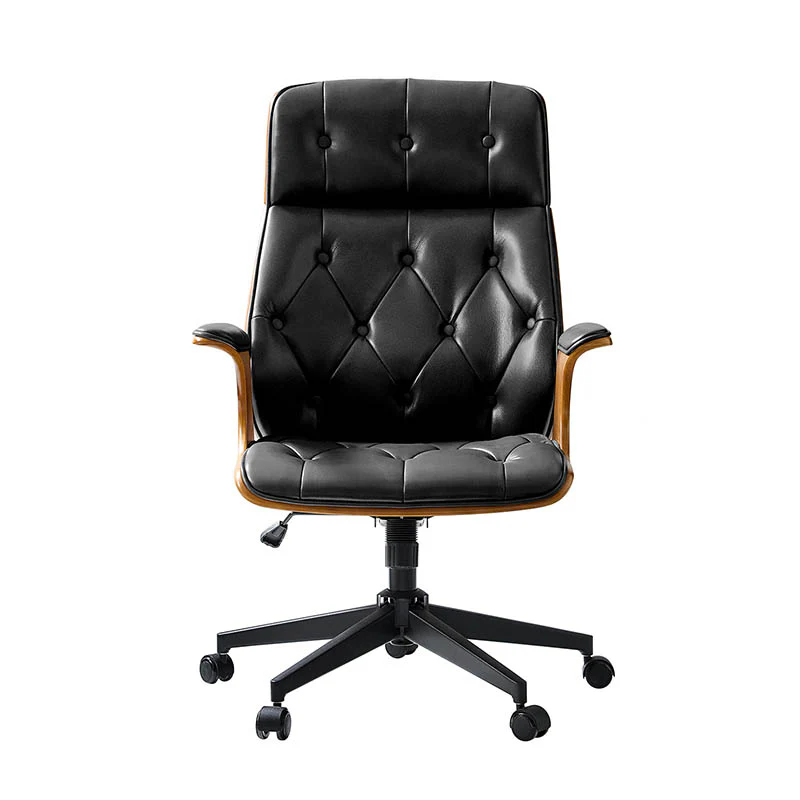 Brigida Curved Wood Back Genuine Leather Office Chair - Image 20