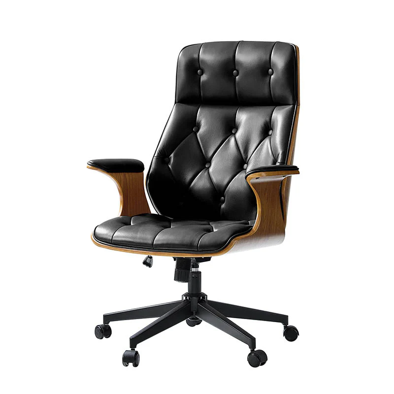Brigida Curved Wood Back Genuine Leather Office Chair - Image 21