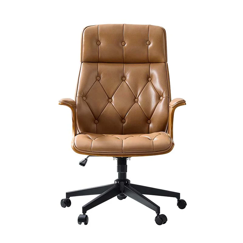 Brigida Curved Wood Back Genuine Leather Office Chair - Image 4