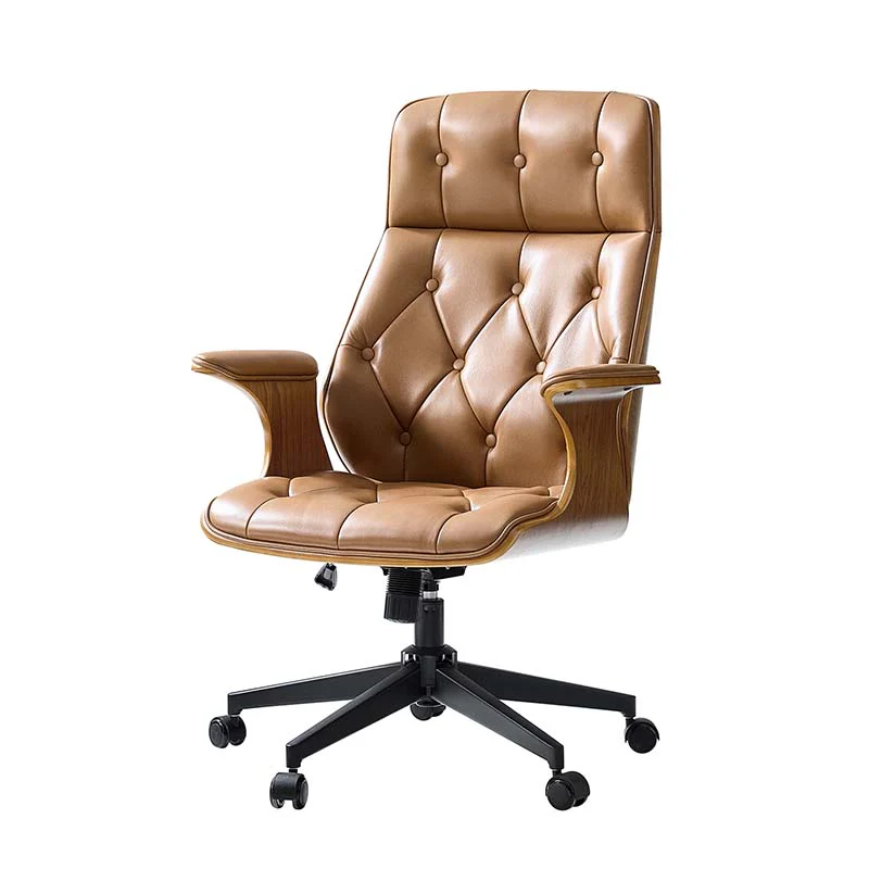 Brigida Curved Wood Back Genuine Leather Office Chair - Image 5