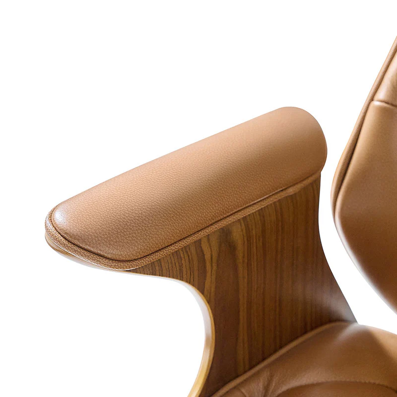 Brigida Curved Wood Back Genuine Leather Office Chair - Image 6