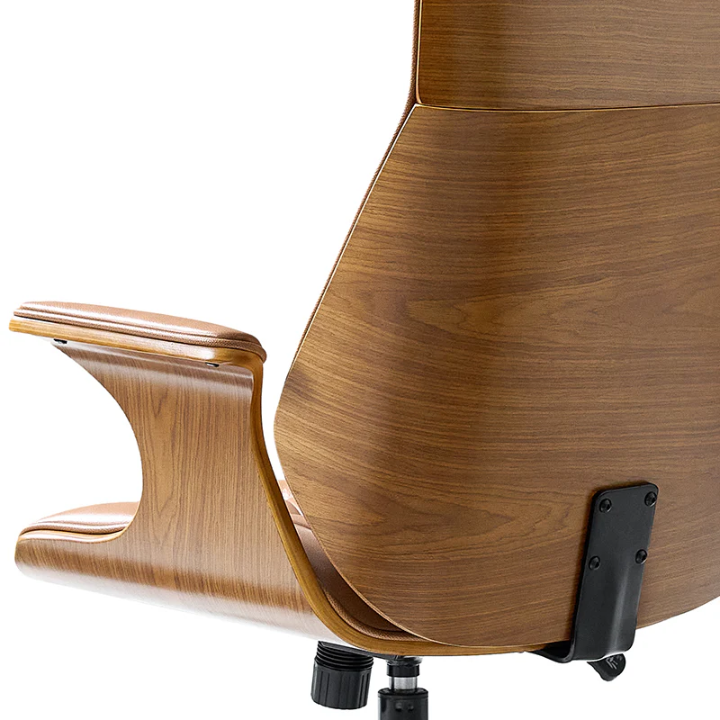 Brigida Curved Wood Back Genuine Leather Office Chair - Image 8
