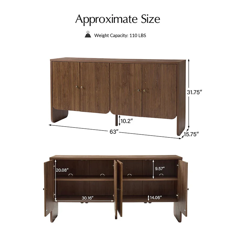 Paula Versatile Buffet Cabinet Sideboard with Adjustable Shelves, Cable Management - Image 3
