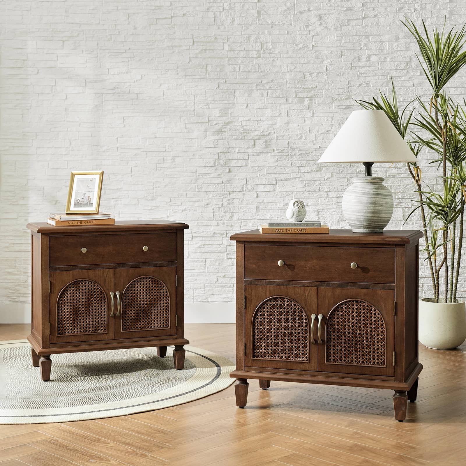 Camilo 27" Tall Arched Faux Rattan End Table With Built-In Outlets - Image 17
