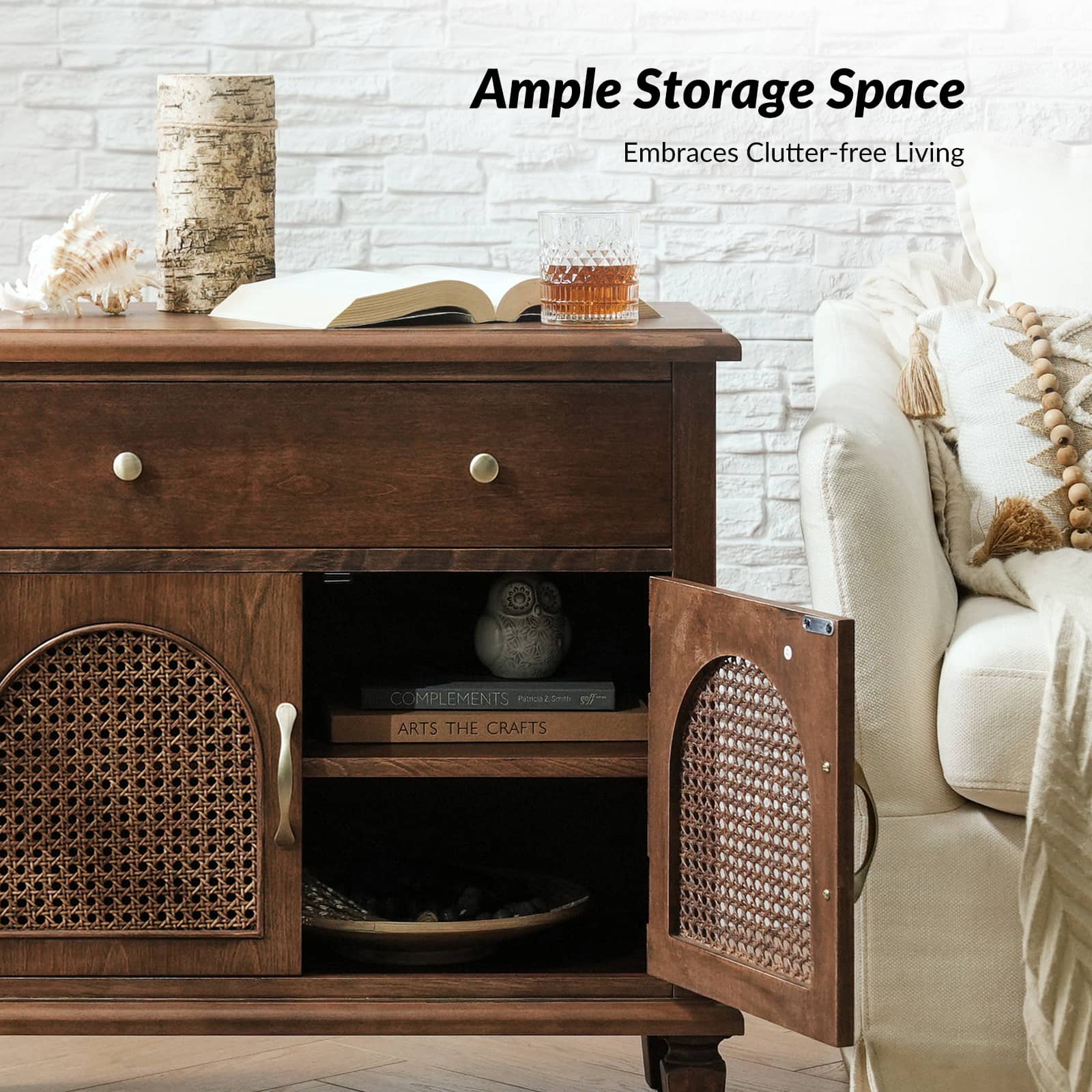 Camilo 27" Tall Arched Faux Rattan End Table With Built-In Outlets - Image 20