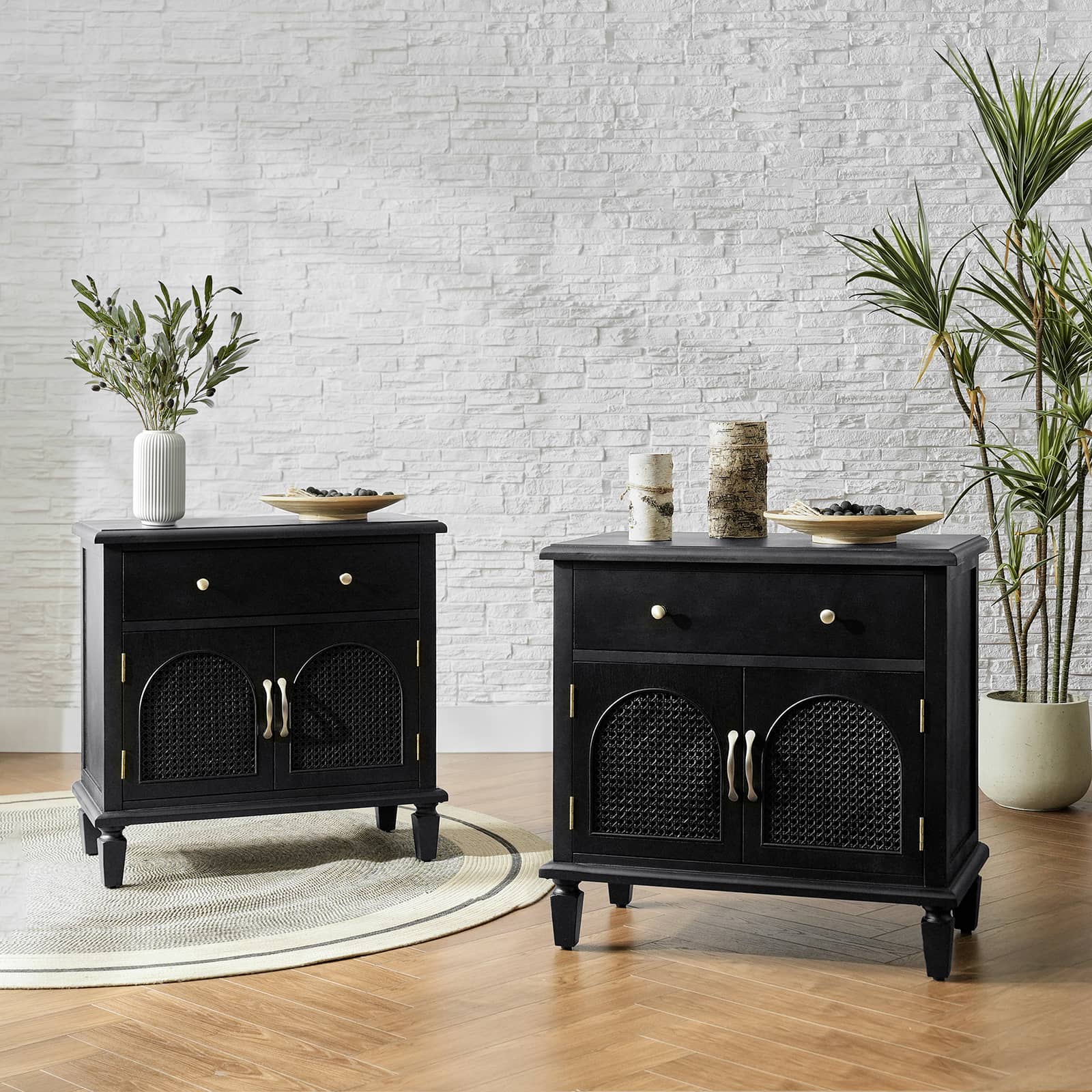 Camilo 27" Tall Arched Faux Rattan End Table With Built-In Outlets - Image 23