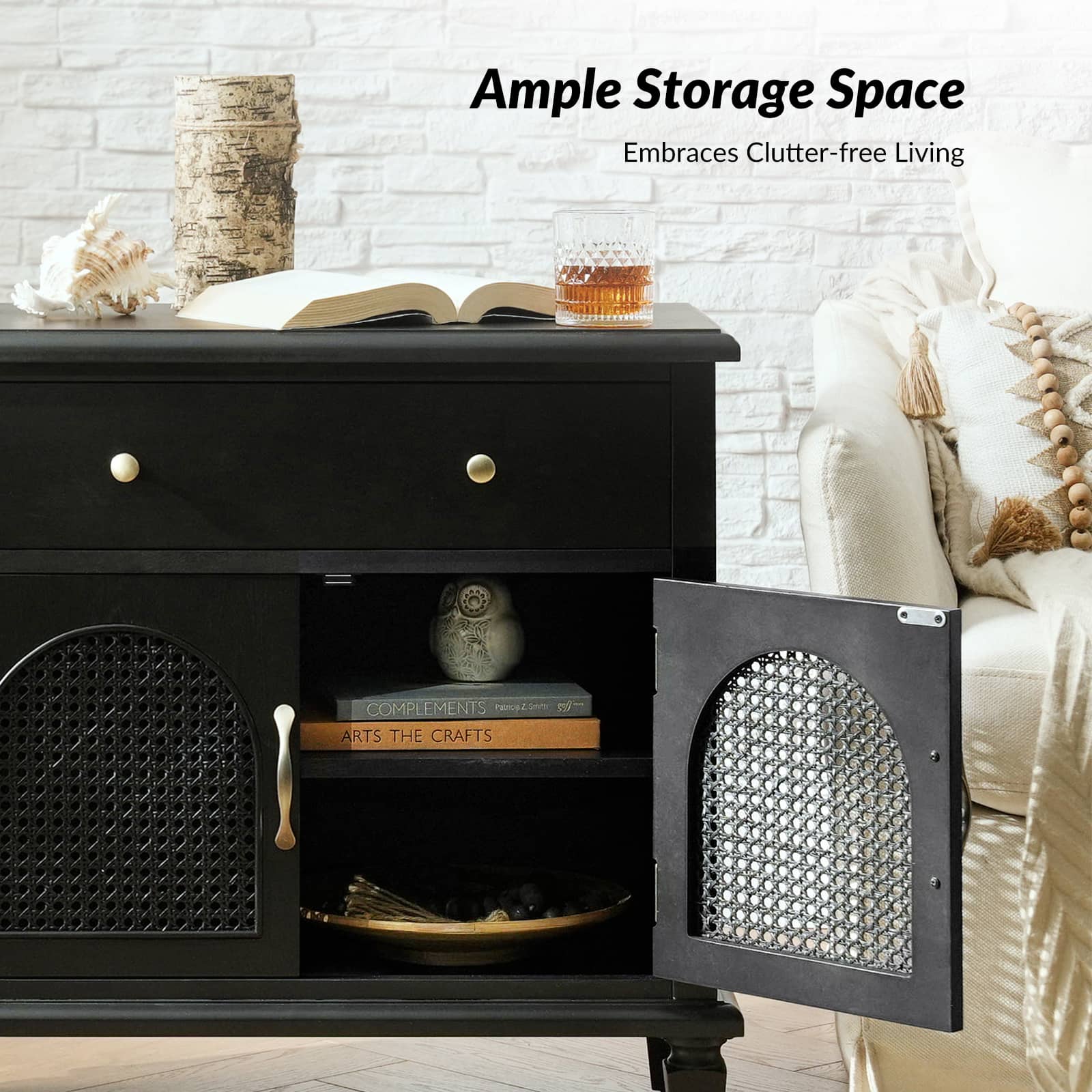 Camilo 27" Tall Arched Faux Rattan End Table With Built-In Outlets - Image 28