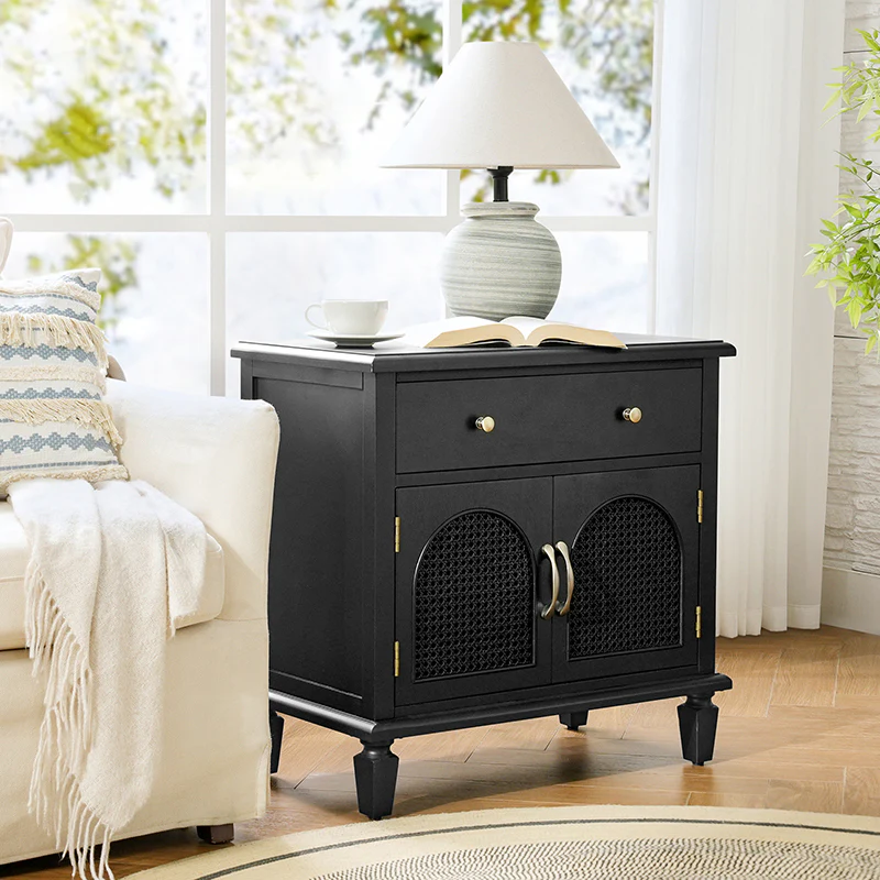 Camilo 27" Tall Arched Faux Rattan End Table With Built-In Outlets - Image 9