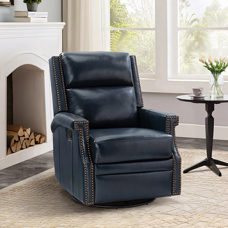 Canace Modern Genuine Leather Manual Glider Rocker Recliner - Image 10