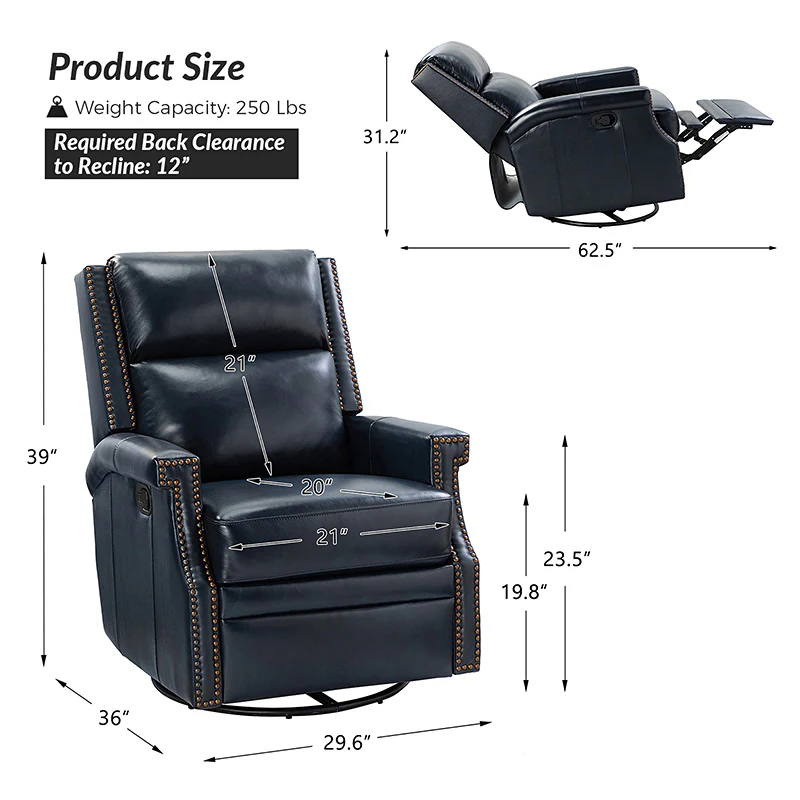 Canace Modern Genuine Leather Manual Glider Rocker Recliner - Image 13