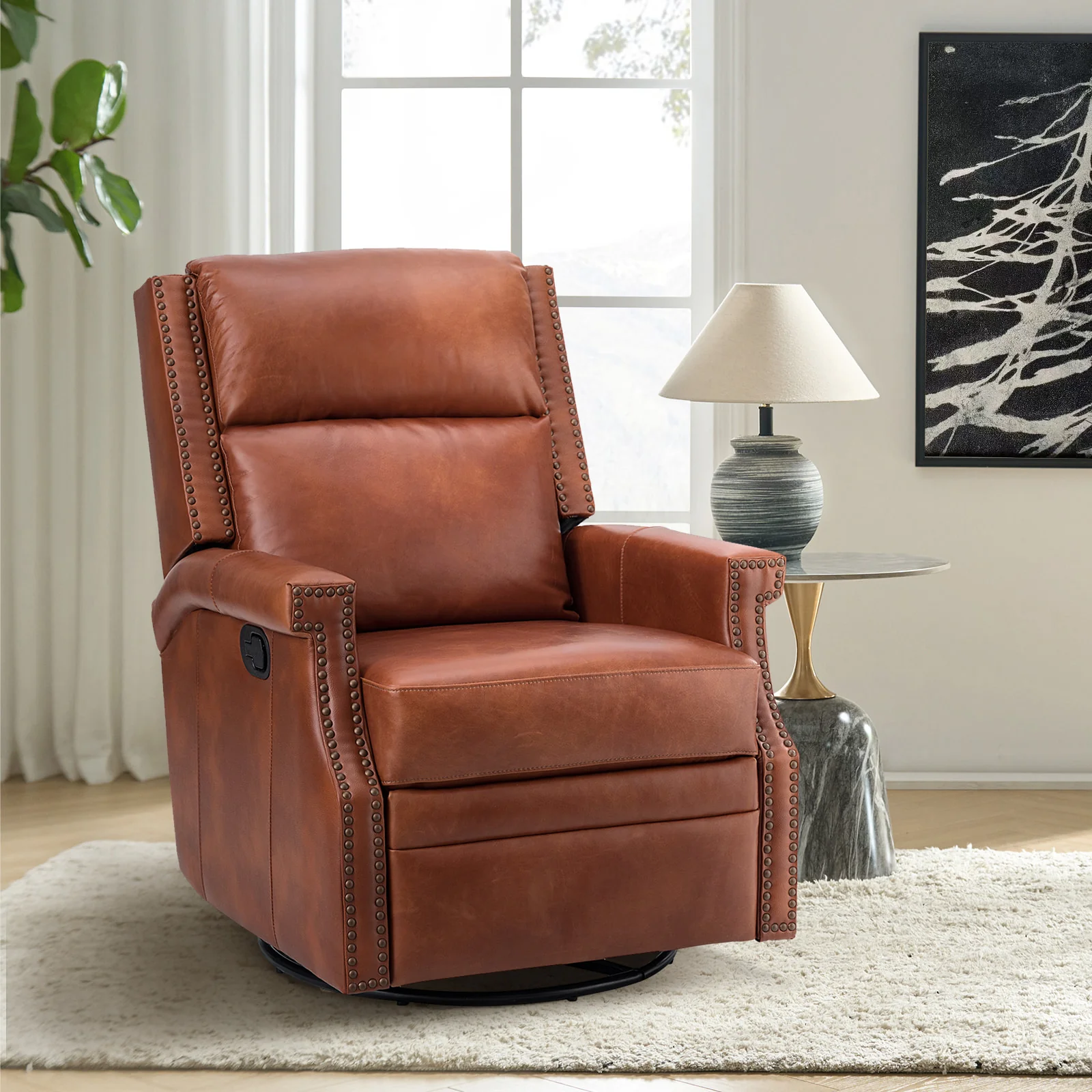 Canace Modern Genuine Leather Manual Glider Rocker Recliner - Image 19