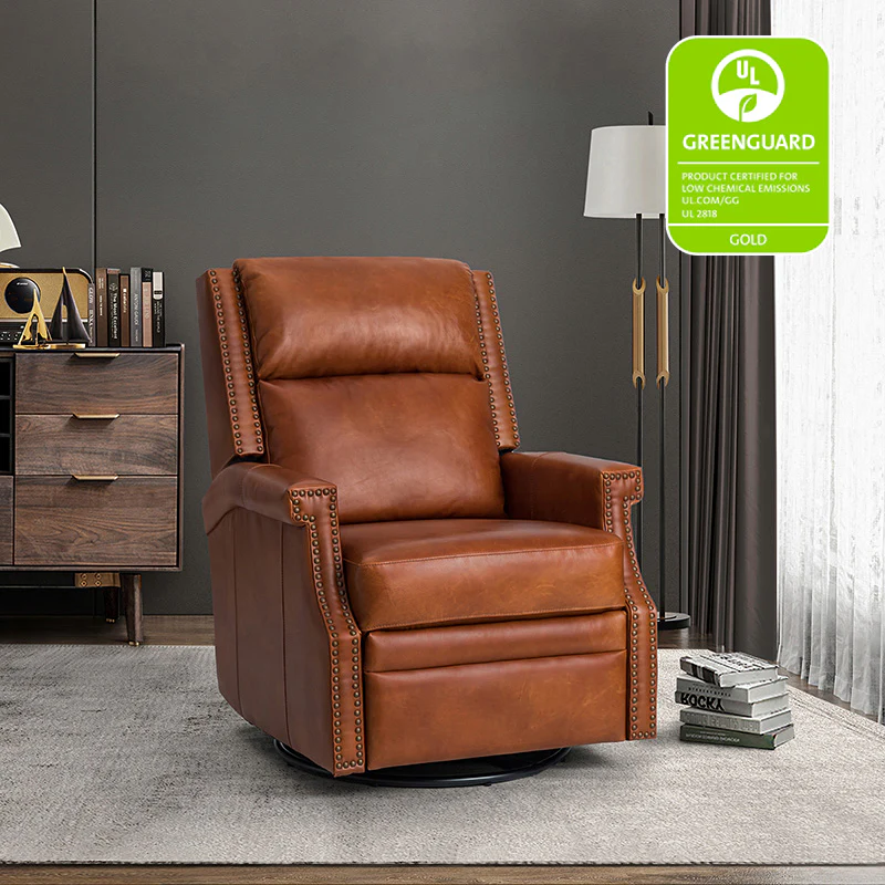 Canace Modern Genuine Leather Manual Glider Rocker Recliner - Image 20