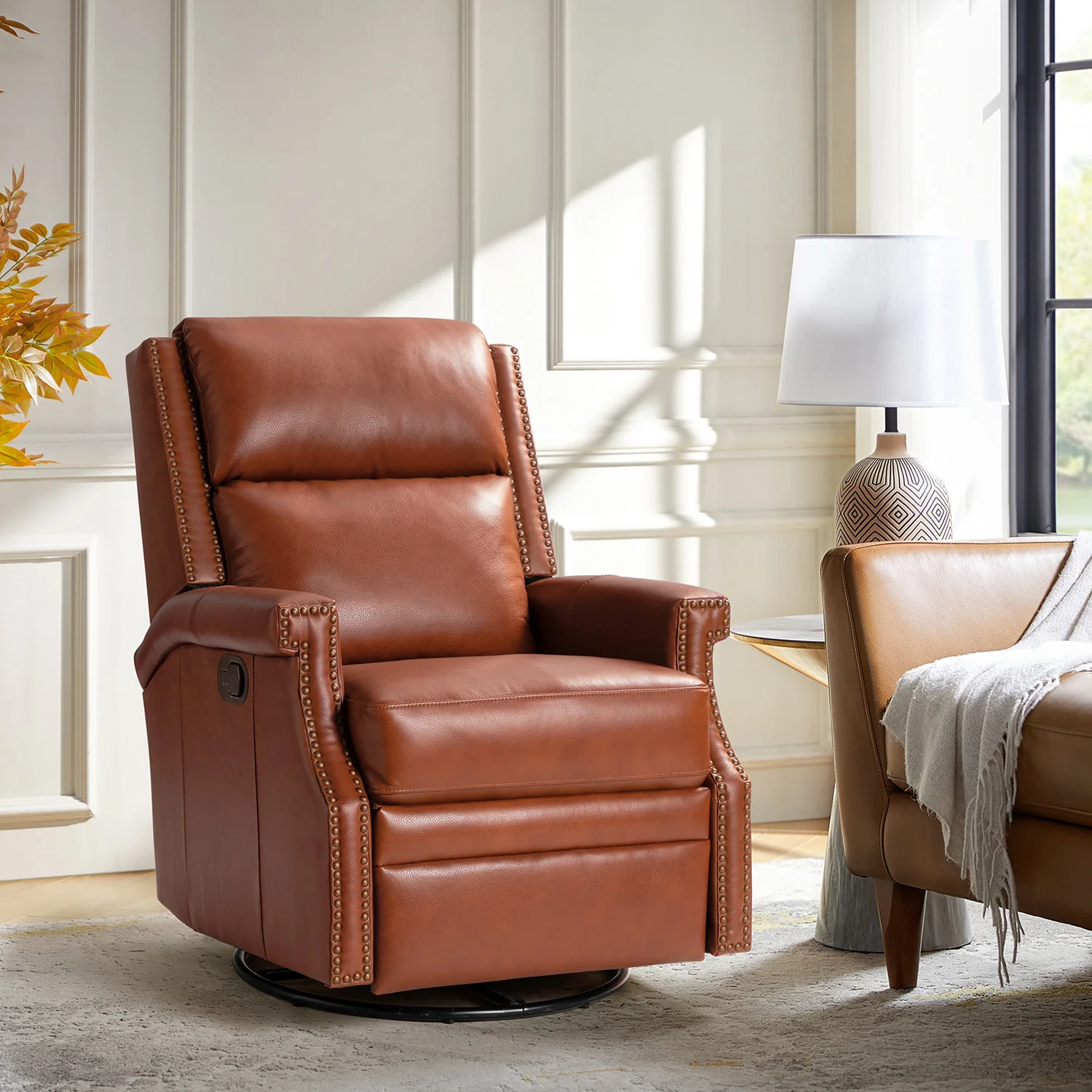 Canace Modern Genuine Leather Manual Glider Rocker Recliner - Image 21