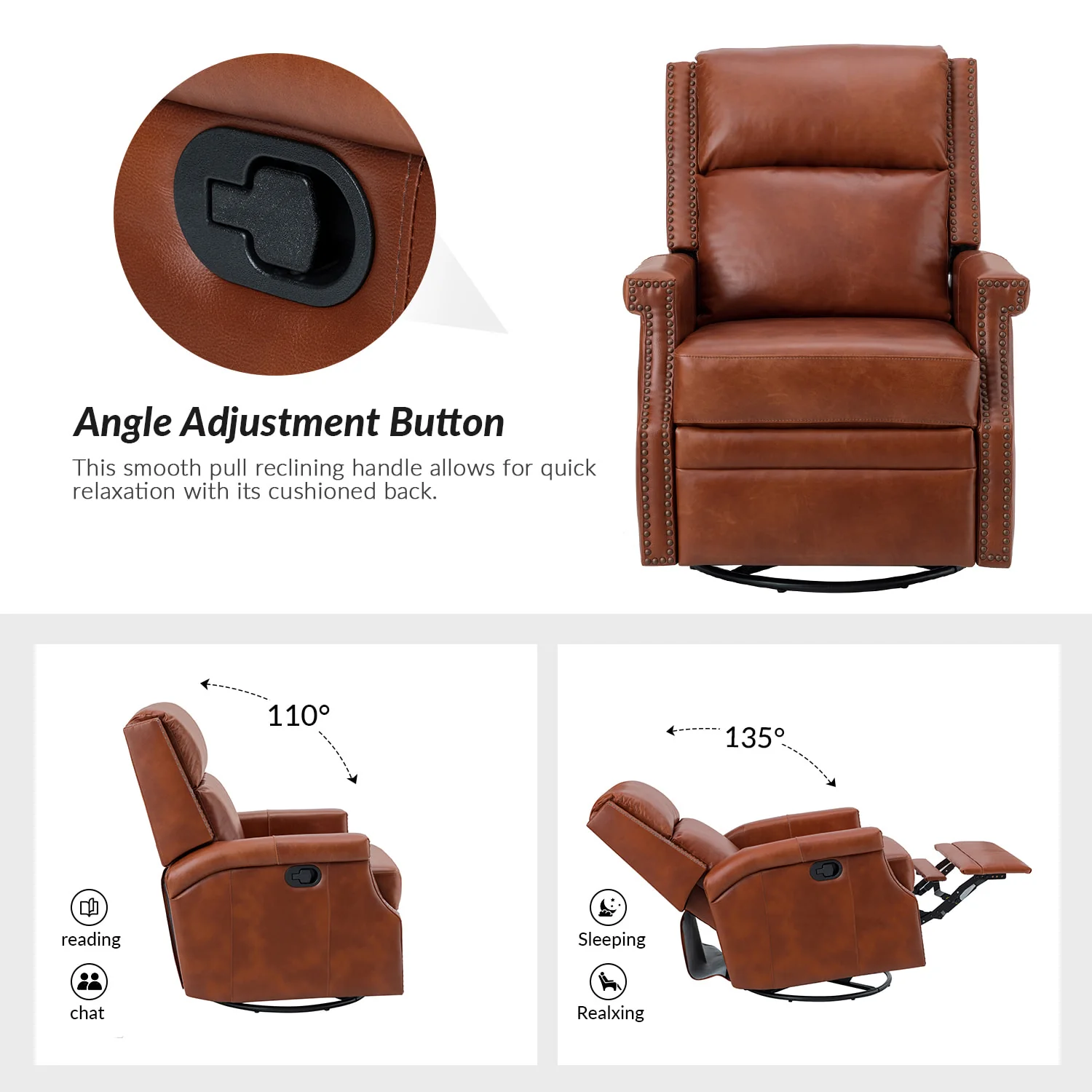 Canace Modern Genuine Leather Manual Glider Rocker Recliner - Image 23