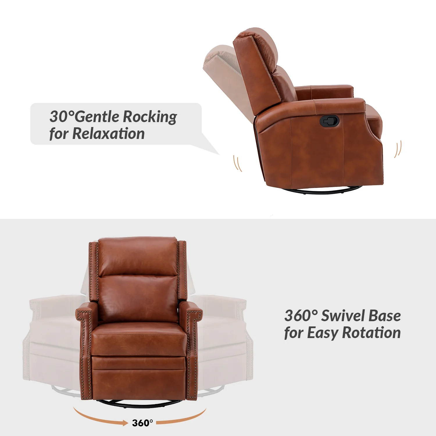 Canace Modern Genuine Leather Manual Glider Rocker Recliner - Image 24