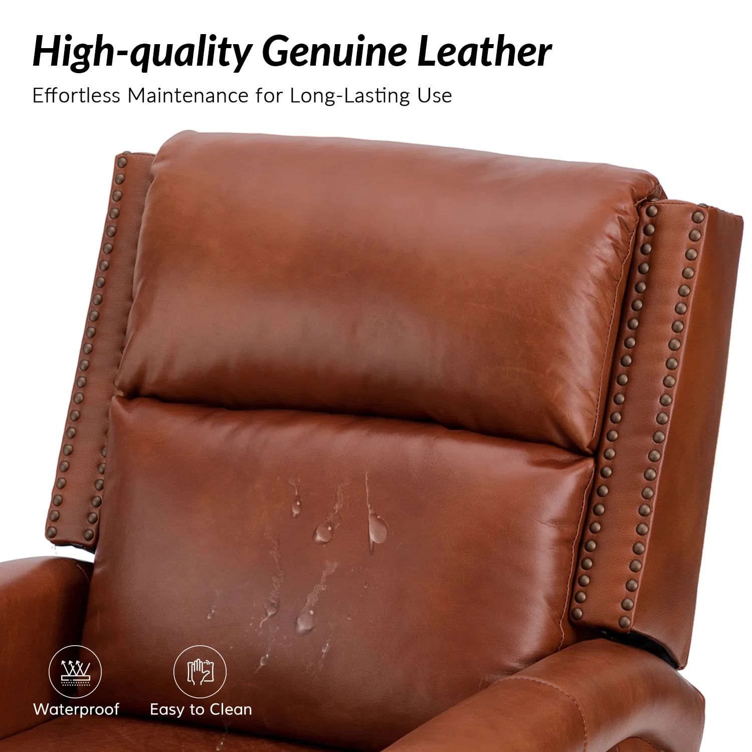 Canace Modern Genuine Leather Manual Glider Rocker Recliner - Image 26