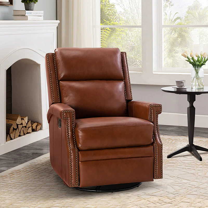 Canace Modern Genuine Leather Manual Glider Rocker Recliner - Image 28