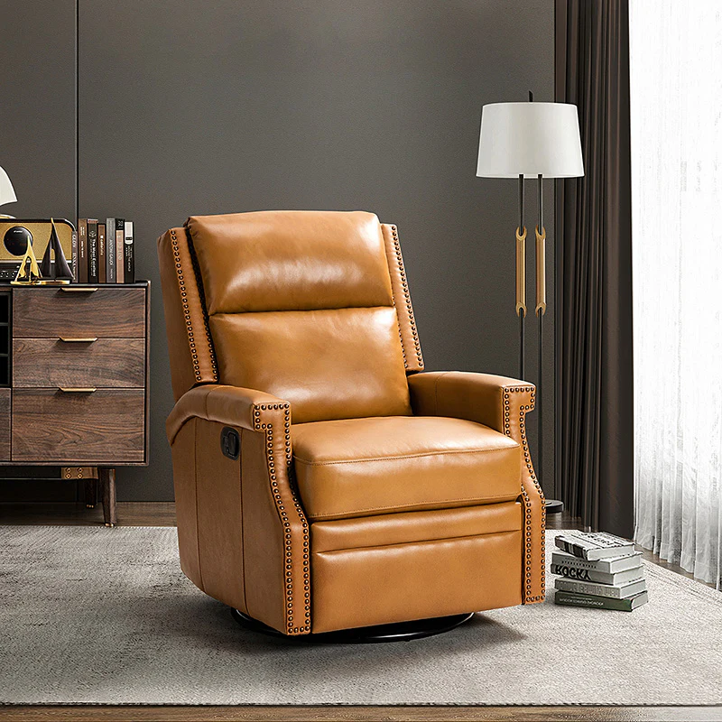 Canace Modern Genuine Leather Manual Glider Rocker Recliner - Image 3
