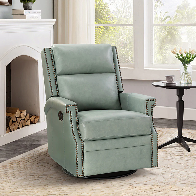 Canace Modern Genuine Leather Manual Glider Rocker Recliner - Image 37