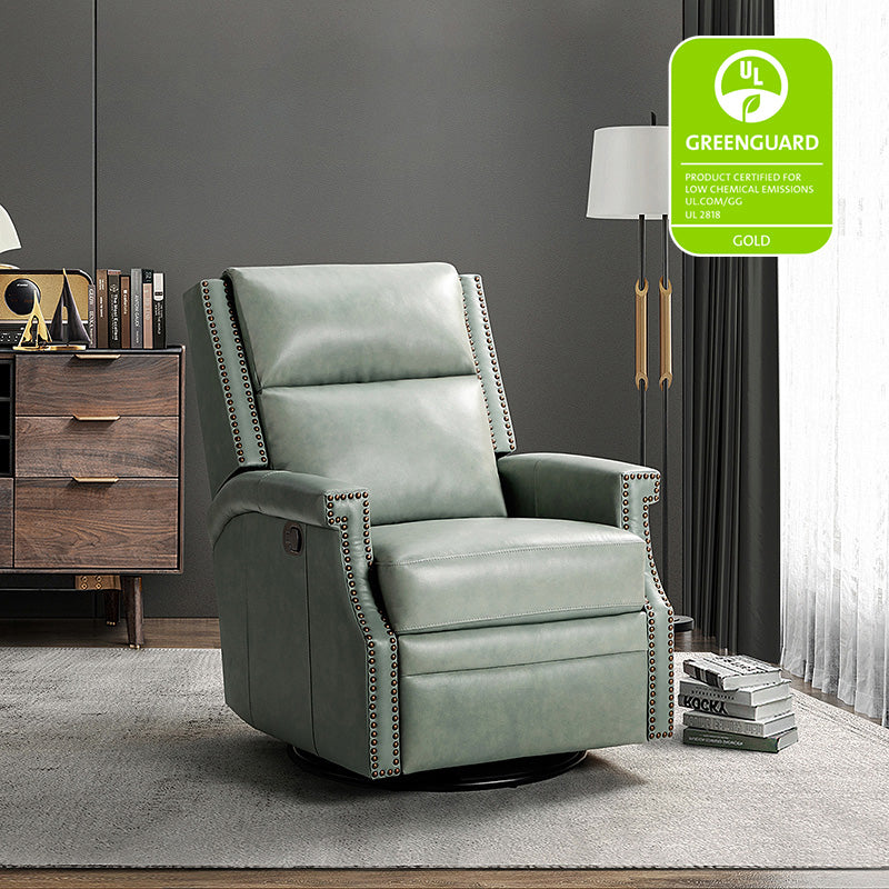 Canace Modern Genuine Leather Manual Glider Rocker Recliner - Image 38