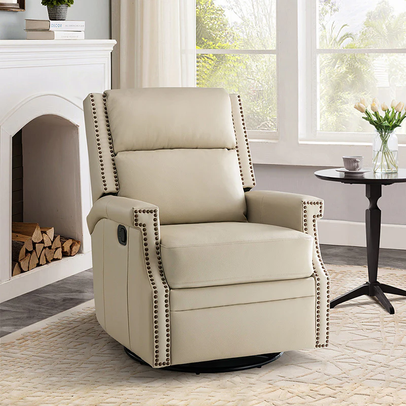 Canace Modern Genuine Leather Manual Glider Rocker Recliner - Image 46