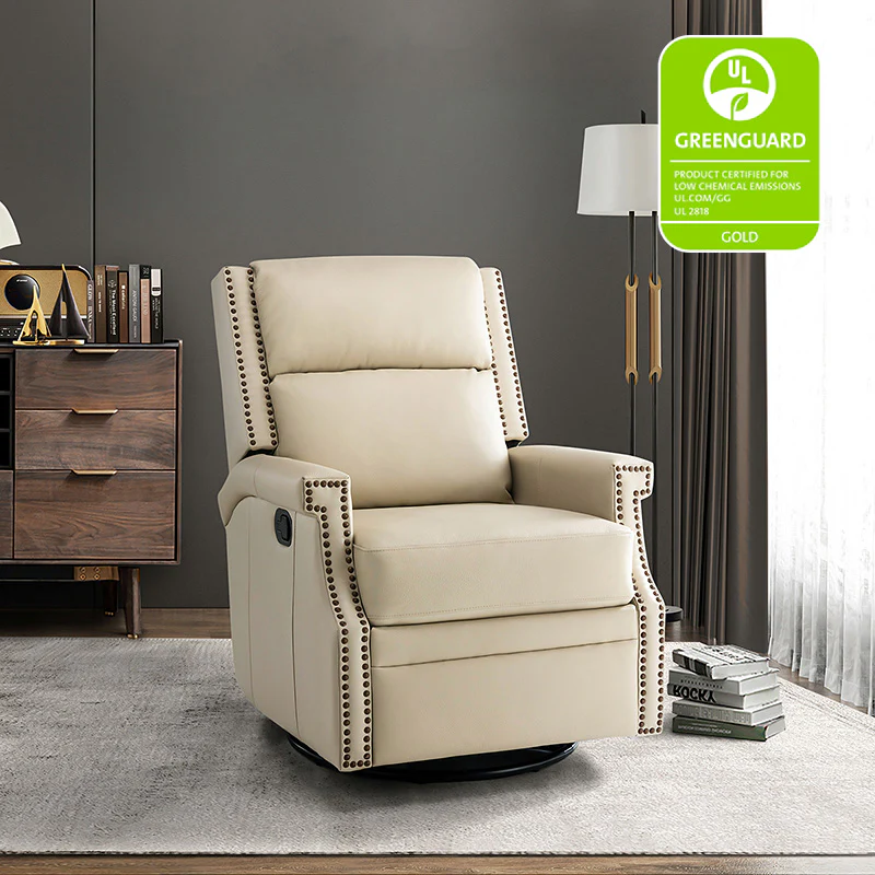 Canace Modern Genuine Leather Manual Glider Rocker Recliner - Image 47