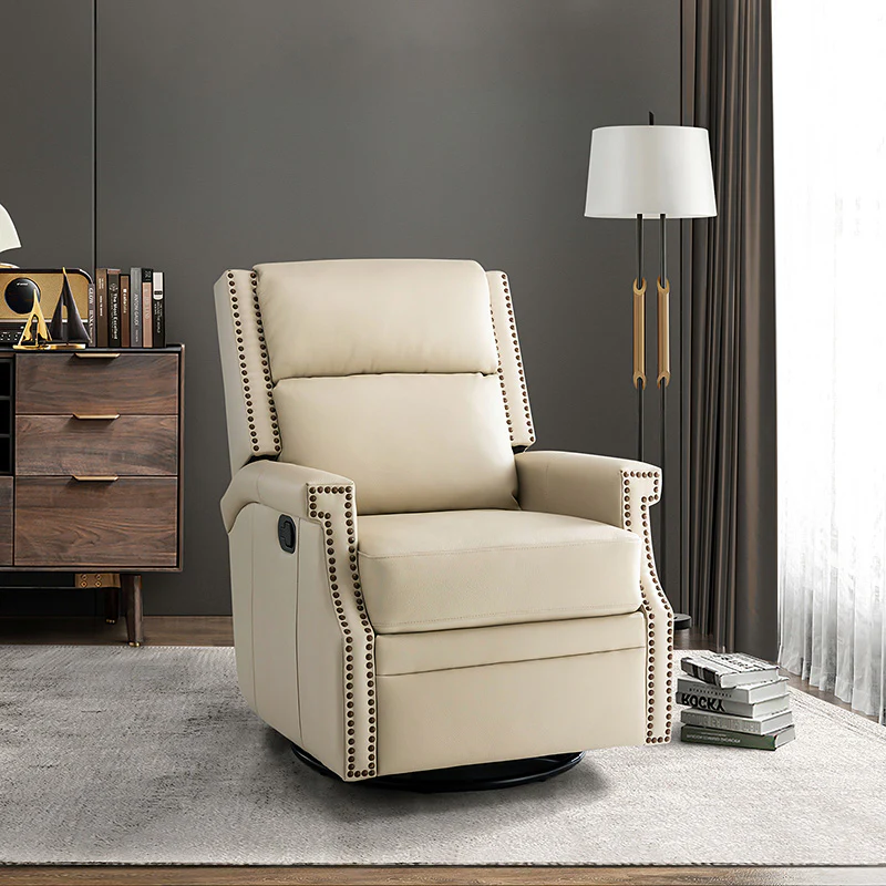 Canace Modern Genuine Leather Manual Glider Rocker Recliner - Image 48