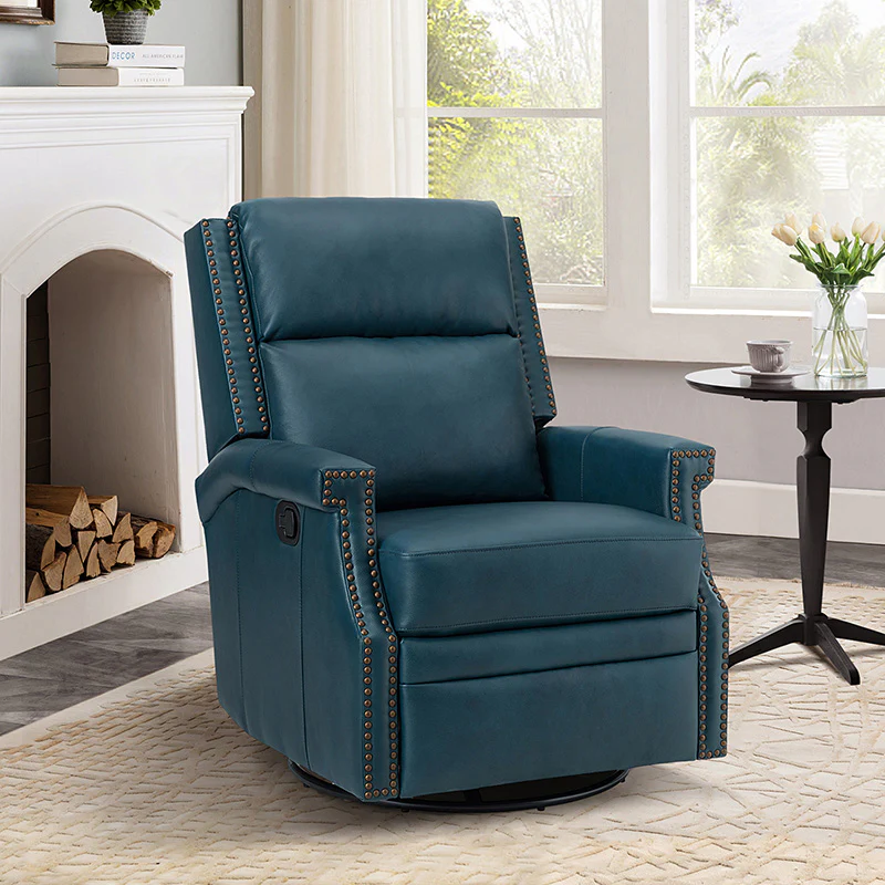 Canace Modern Genuine Leather Manual Glider Rocker Recliner - Image 55
