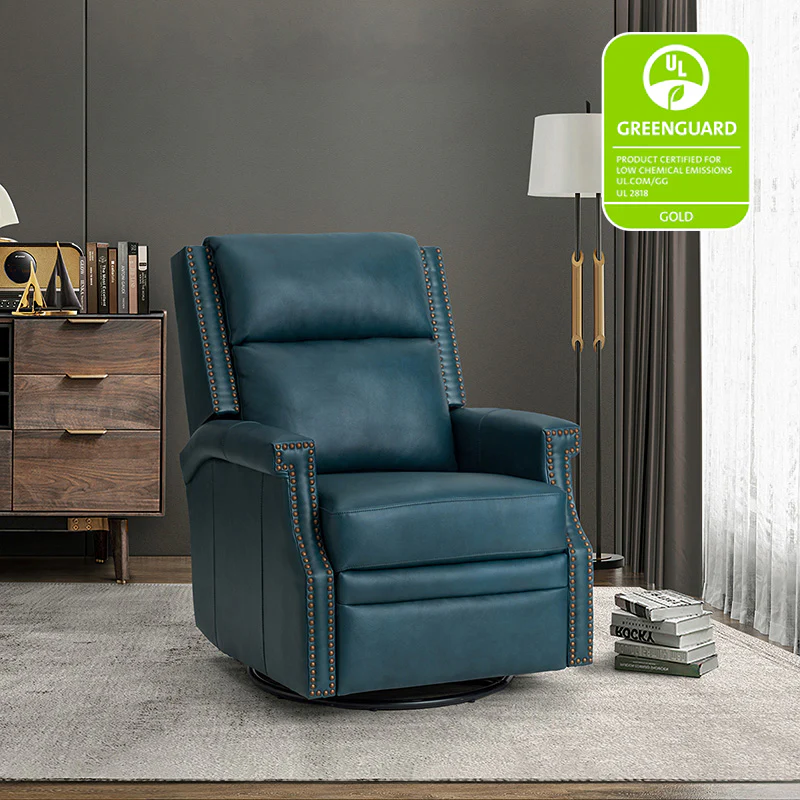 Canace Modern Genuine Leather Manual Glider Rocker Recliner - Image 56