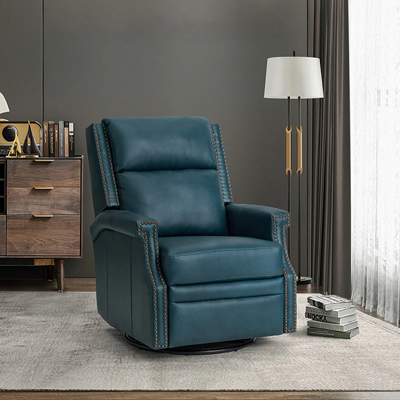 Canace Modern Genuine Leather Manual Glider Rocker Recliner - Image 57