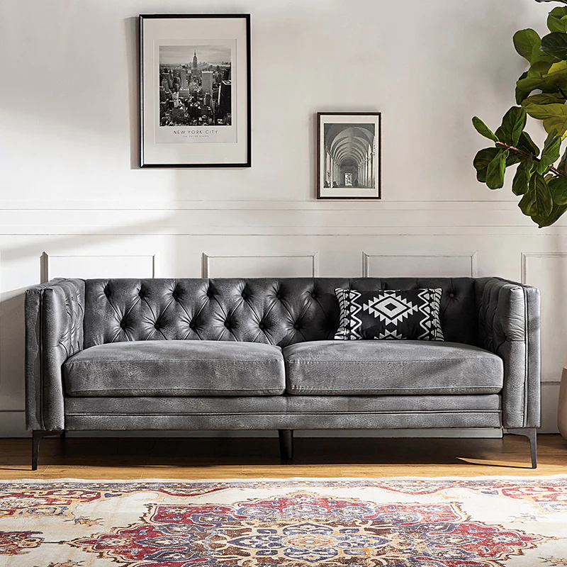 Capsa 84″ Vegan Leather Tufted Sofa – Mid-Century Glam, Durable & Breathable - Image 10