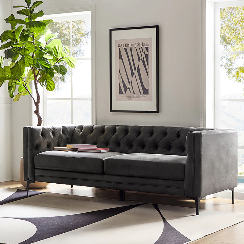 Capsa 84″ Vegan Leather Tufted Sofa – Mid-Century Glam, Durable & Breathable - Image 11