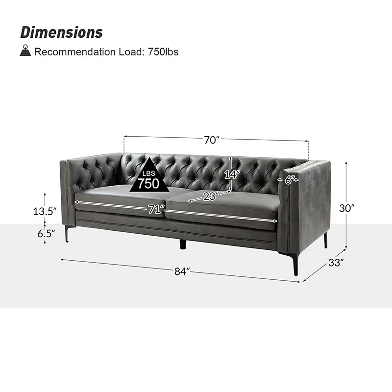 Capsa 84″ Vegan Leather Tufted Sofa – Mid-Century Glam, Durable & Breathable - Image 12