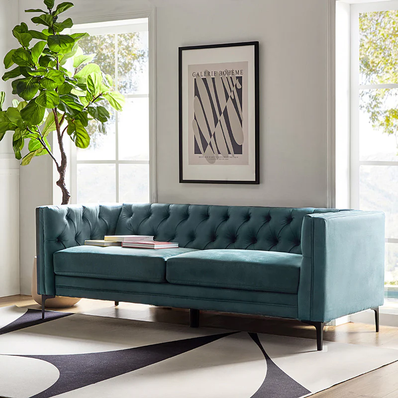Capsa 84″ Vegan Leather Tufted Sofa – Mid-Century Glam, Durable & Breathable - Image 19