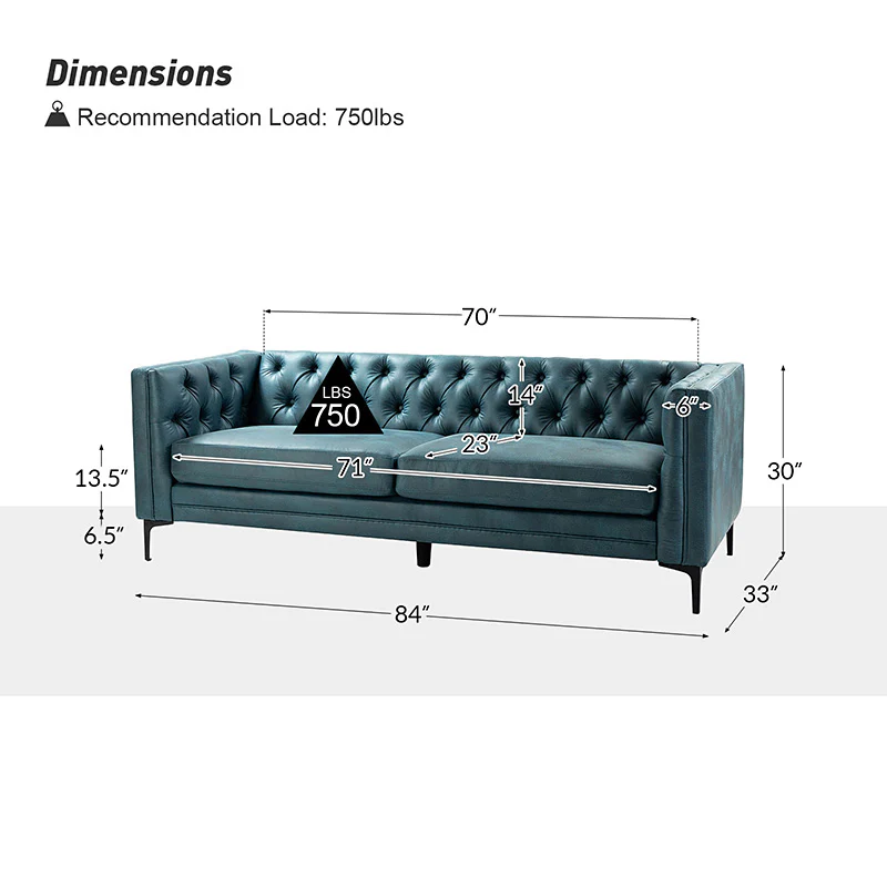 Capsa 84″ Vegan Leather Tufted Sofa – Mid-Century Glam, Durable & Breathable - Image 20