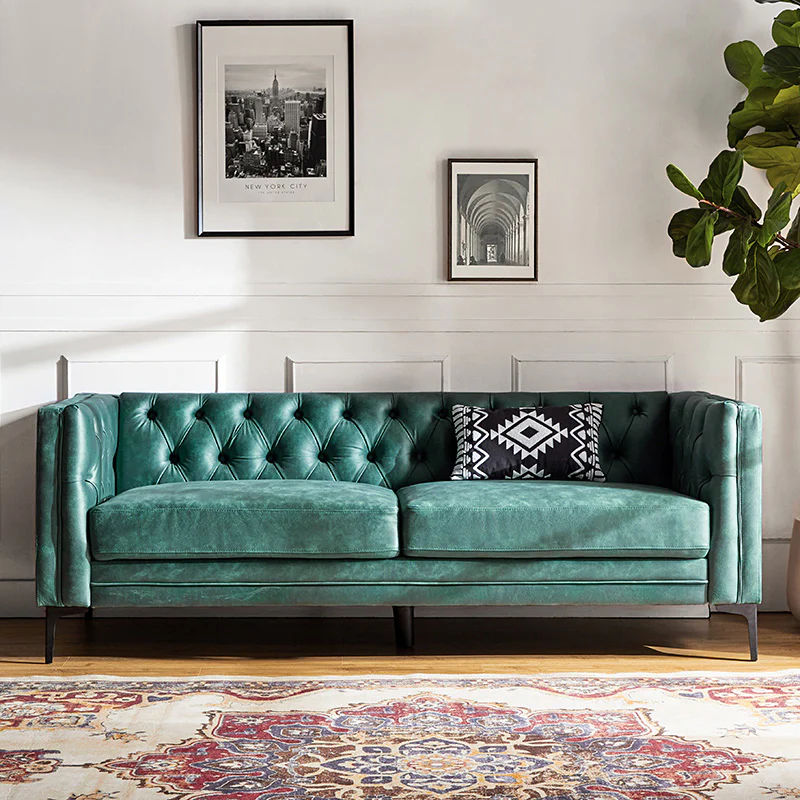 Capsa 84″ Vegan Leather Tufted Sofa – Mid-Century Glam, Durable & Breathable - Image 26