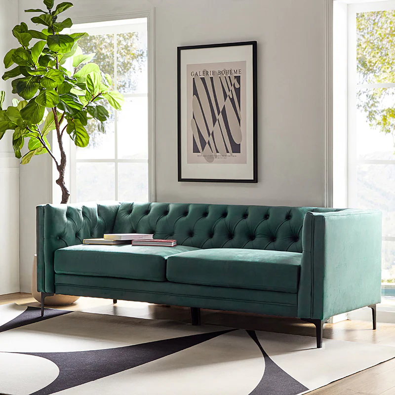 Capsa 84″ Vegan Leather Tufted Sofa – Mid-Century Glam, Durable & Breathable - Image 27