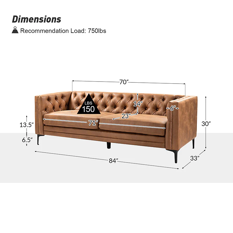Capsa 84″ Vegan Leather Tufted Sofa – Mid-Century Glam, Durable & Breathable - Image 3