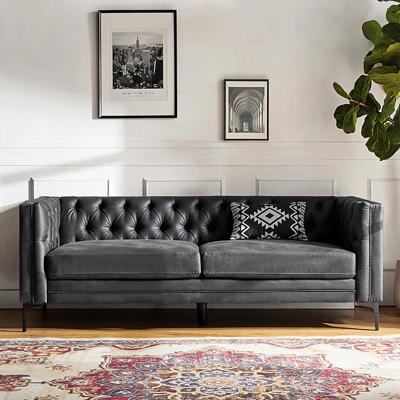 Capsa 84″ Vegan Leather Tufted Sofa – Mid-Century Glam, Durable & Breathable - Image 34