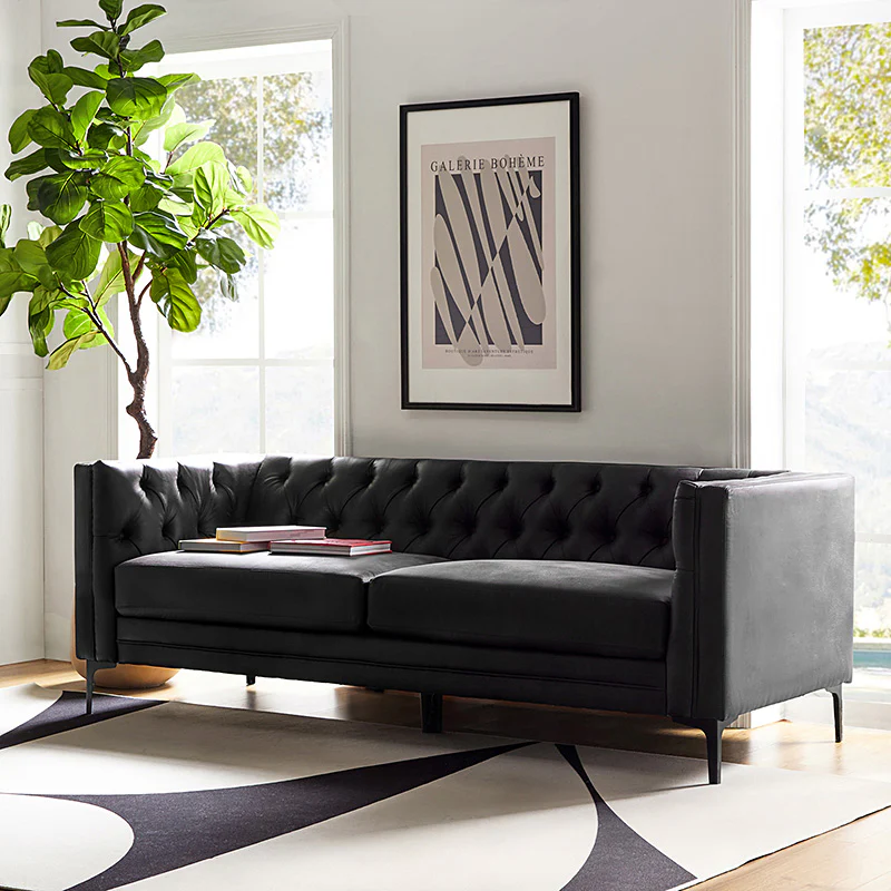 Capsa 84″ Vegan Leather Tufted Sofa – Mid-Century Glam, Durable & Breathable - Image 35